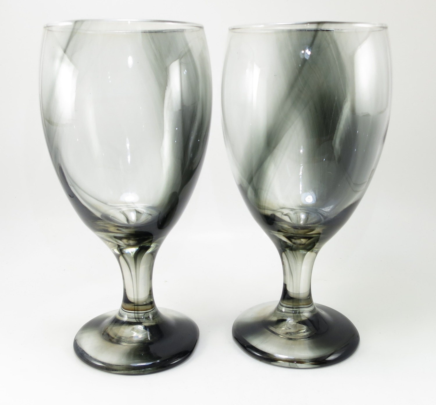 Vintage Hand Blown Libbey Libby Water Goblets Clear With Black 8020