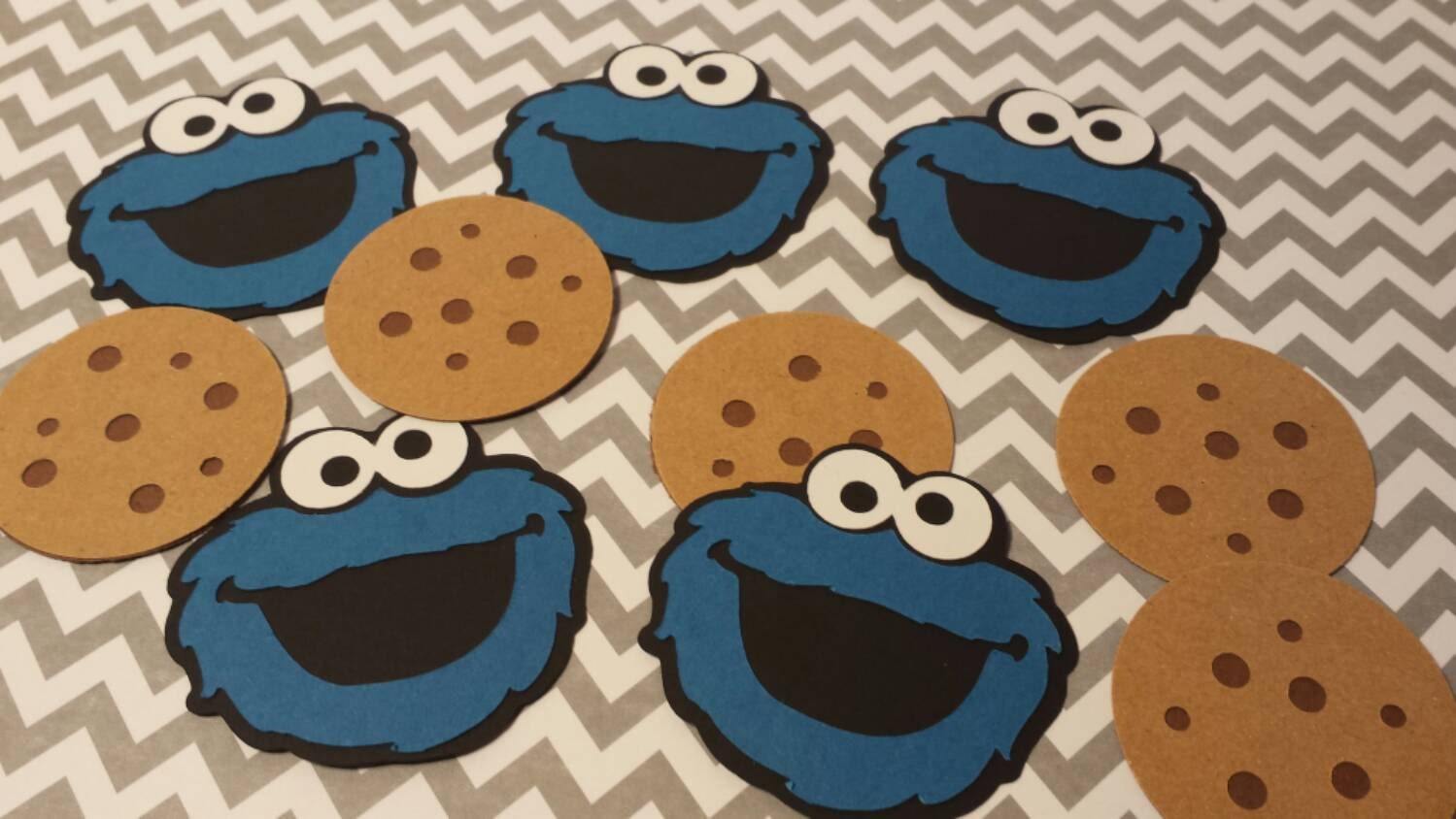 Cookie Monster Head and Cookie Cut Outs Set of 10 2 Inches