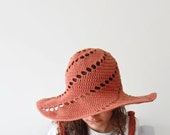 Summer Hat Wide Brimmed Crochet Salmon Pink Dahlia Marsala Peach Sea Breeze Rowan Cotton Accessory Ocean Sky Beach Sun by dodofit on Etsy