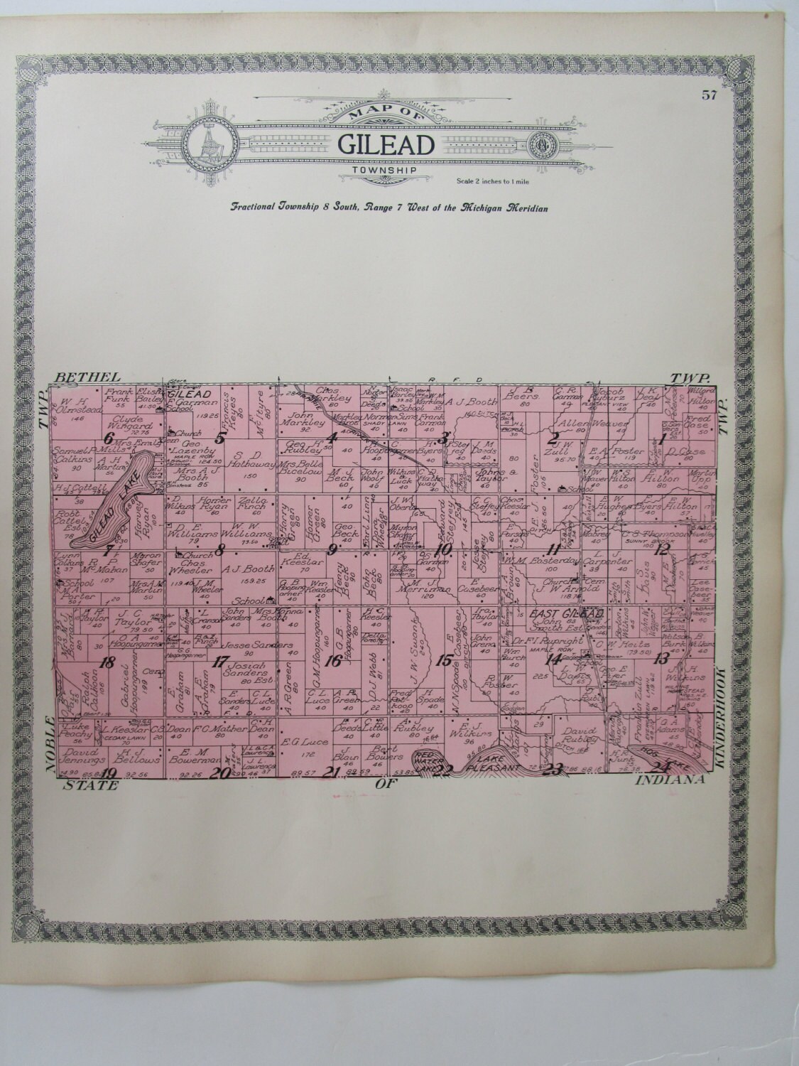 1915 GILEAD Twp MI Plat Map. Branch Co. by OriginalAntiqueMaps