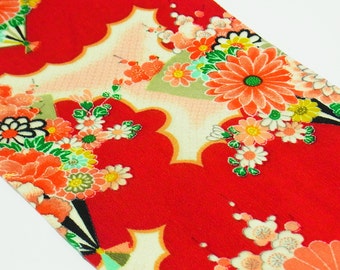 Fray-free Japanese Kimono fabric resinated Chirimen Fabric red
