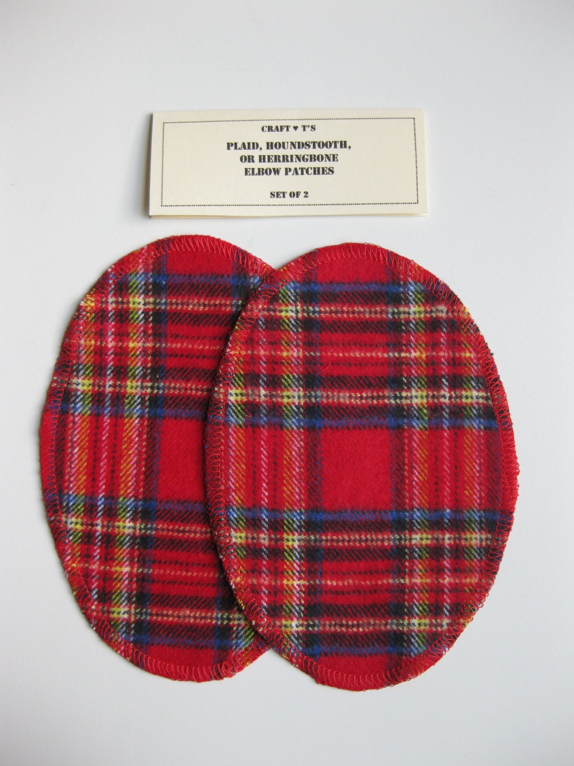 Elbow Patches Red Plaid Cotton Set of 2