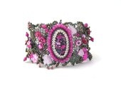 Seed bead bracelet, Beaded jewelry, Pink grey bracelet, Freeform peyote cuff, handmade bracelet, Beadwork