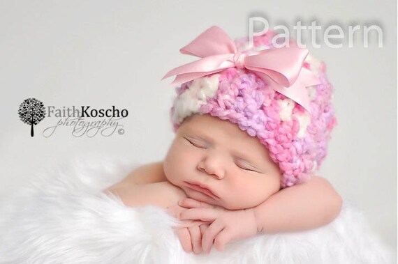 chunky pattern for crochet baby beanie Bow, PATTERN Crochet Baby Chunky Beanie Girl With CROCHET Newborn Hat
