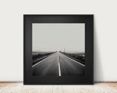 road photograph, fog, black and white photography, landscape photograph, wanderlust, travel photography, symmetry, minimalist, gifts for him