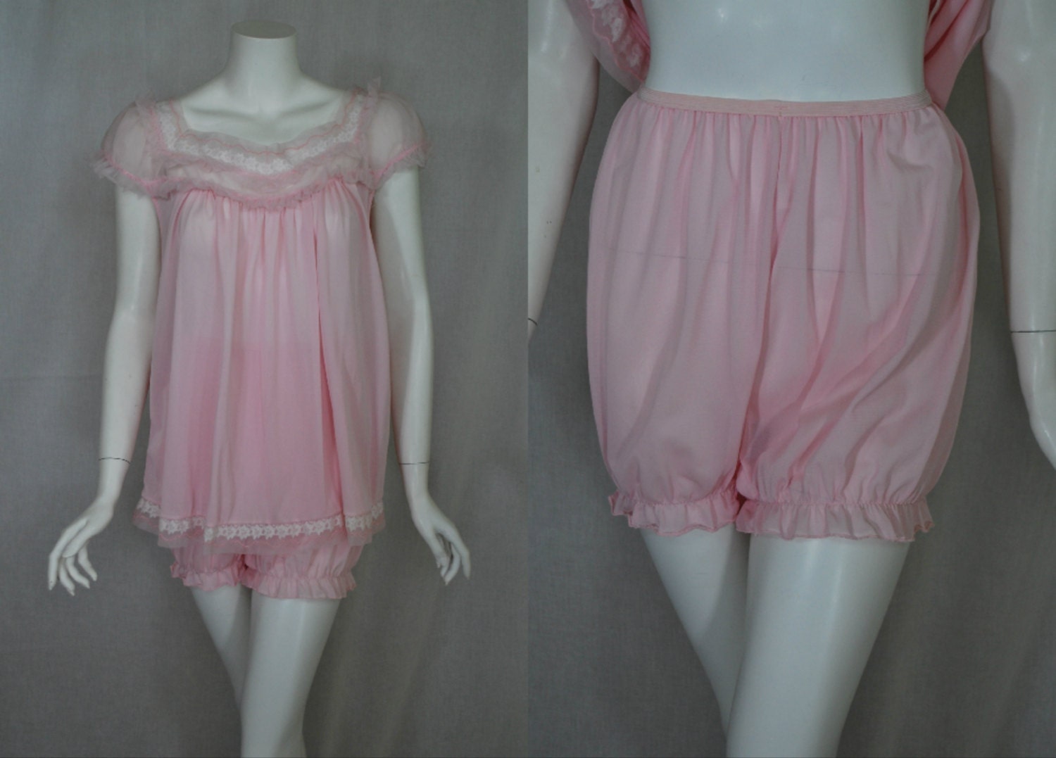 1960s Pink Baby doll Pajama Set 38 Medium Large by IntimateRetreat