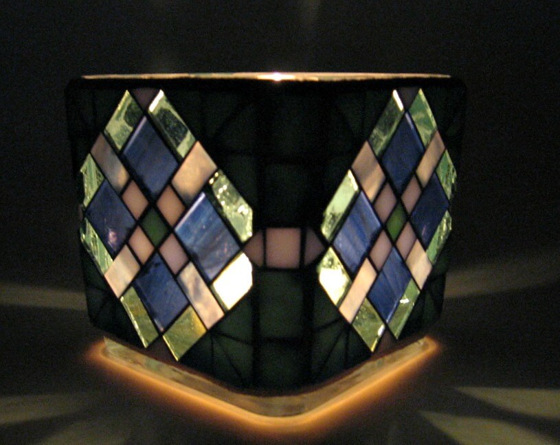 Stained glass mosaic votive candle holder by threesisterscandles