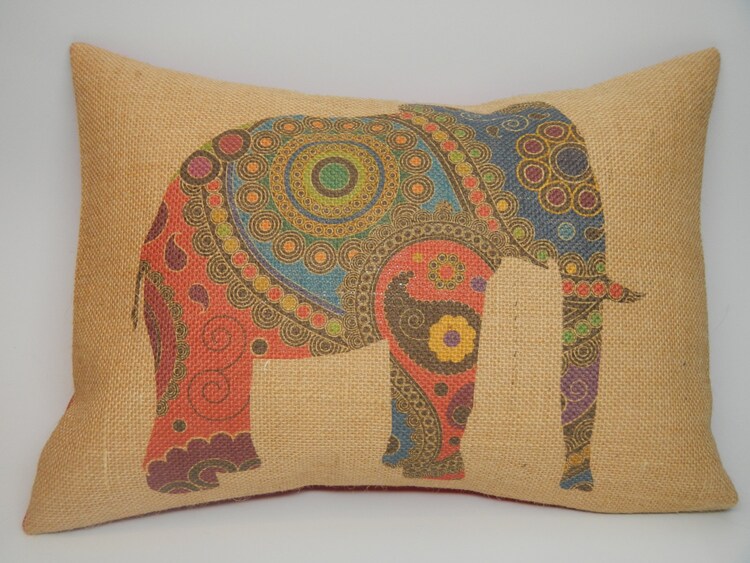 Elephant Burlap Pillow Farmhouse pillows by PolkadotApplePillows