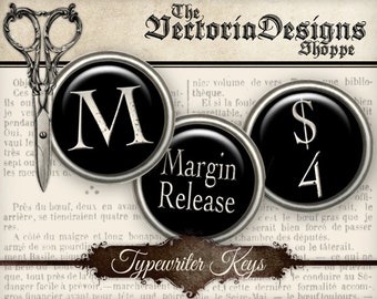 Black Typewriter Keys - 1 inch / 18mm / 16 mm / 14mm / 0.5 inch - VDCIVI0045