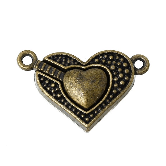 2 Bronze Metal Magnetic HEART Clasps 1 long fcl0129