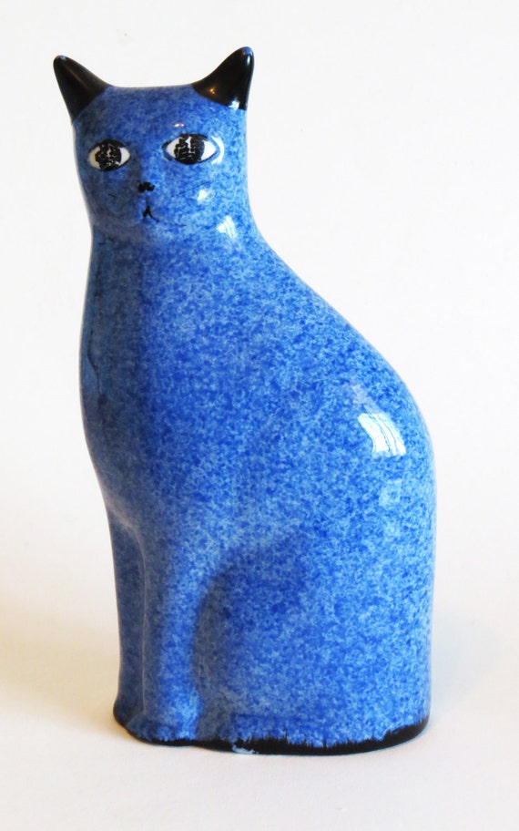 blue ceramic cat figurine