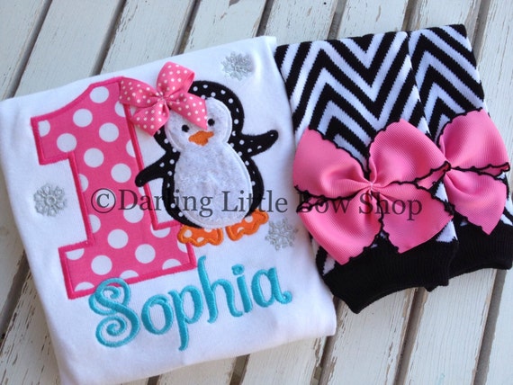 Baby Girl First Birthday Outfit - Winter ONEderland - pink penguin ...