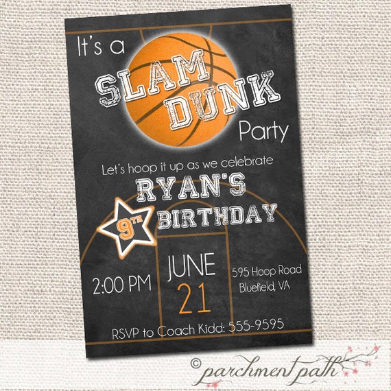 Slam Dunk Basketball Birthday Invitation by parchmentpath on Etsy