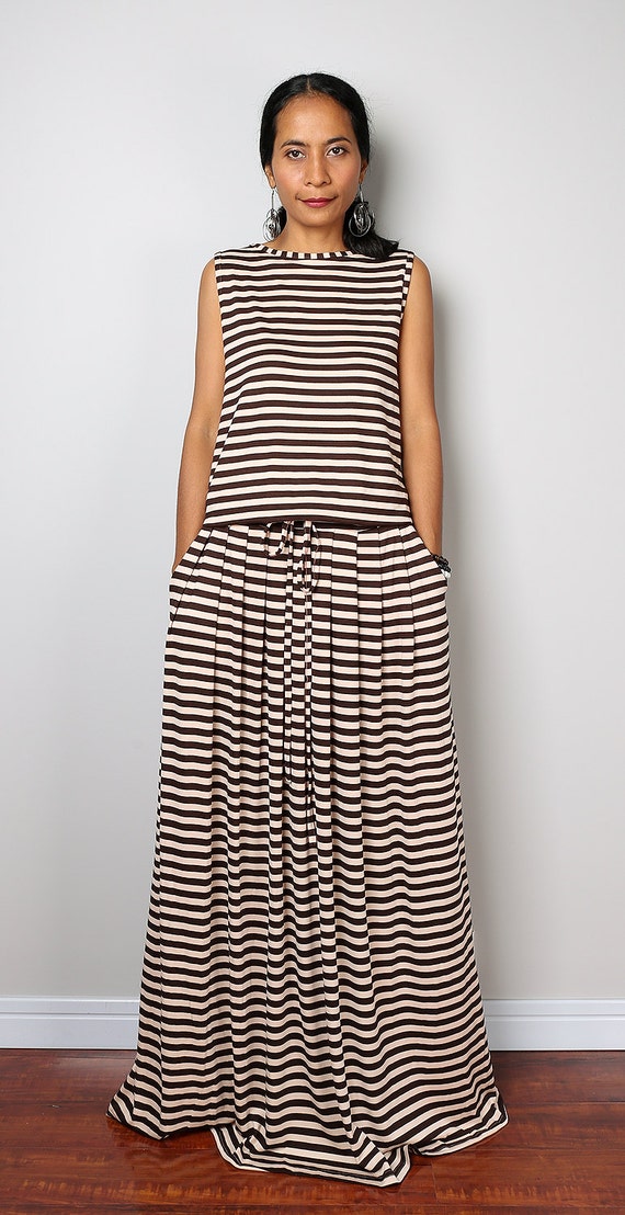 PLUS SIZE Maxi Dress Sleeveless Brown Striped dress