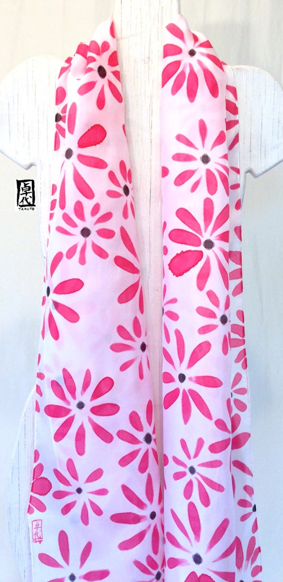 silk scarf Handpainted Gift for her Gift for wife Red and