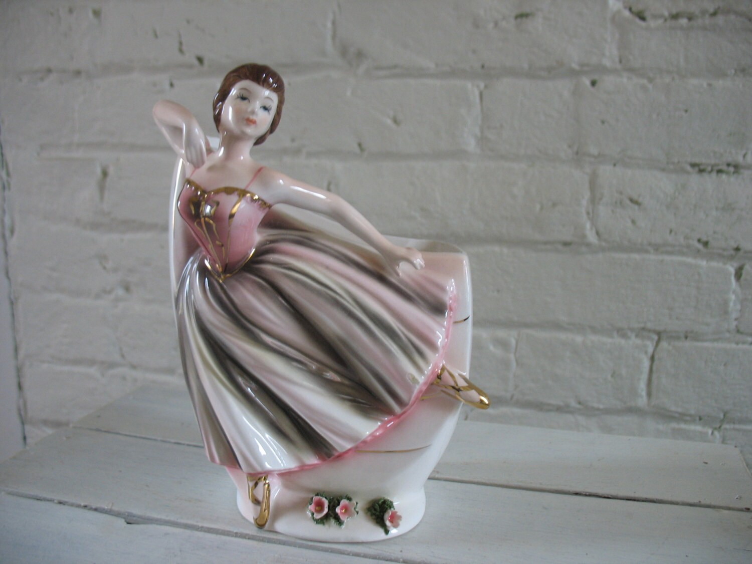 Vintage Ballerina Vase Roses
