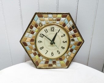 Vintage 1960s GE Tile Mosaic Clock - works!