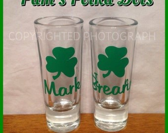 Personalized SHAMROCK SHOT GLASS with Name, Initial, or Word Perfect for St. Patrick's Day lucky gift