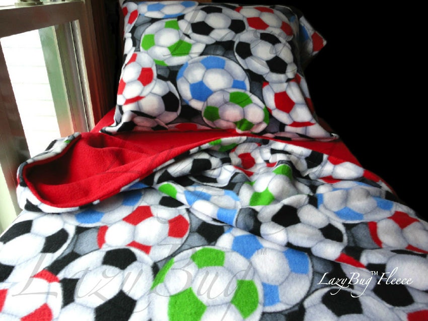 Soccer Bedding 'Red' Fleece Bed Set for Girls and Boys