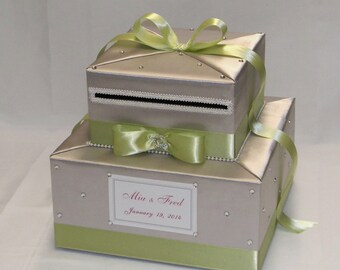 Two tier Silver/Pistachio Wedding Card Box-any color can be made