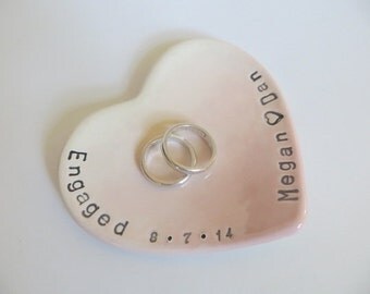 Engagement Gift, ring dish, wedding ring holder, Pastel Pink OMBRE, handmade pottery, Made to Order