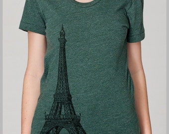 Women's Paris T Shirt Eiffel Tower Print France American Apparel S, M, L, XL 8 COLORS Womens Fashion Travel Clothing Top Shirt