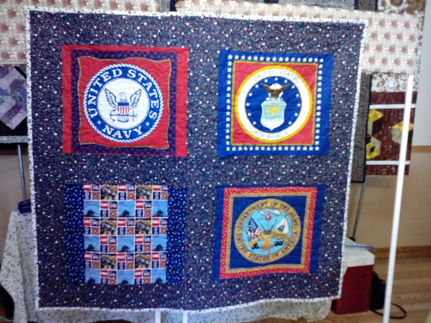 Military Lap quilt 47 x 52 Army Navy Air Force by quiltingpenn