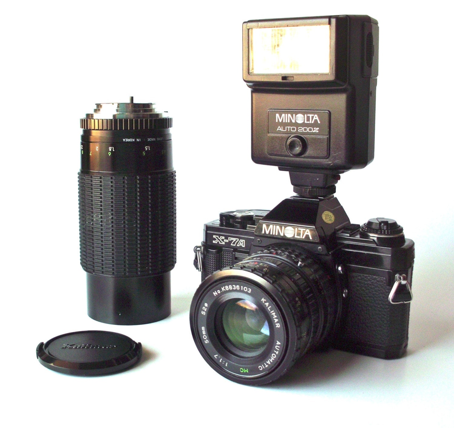 Vintage Minolta X7A 35mm Camera with Flash Teleconverter