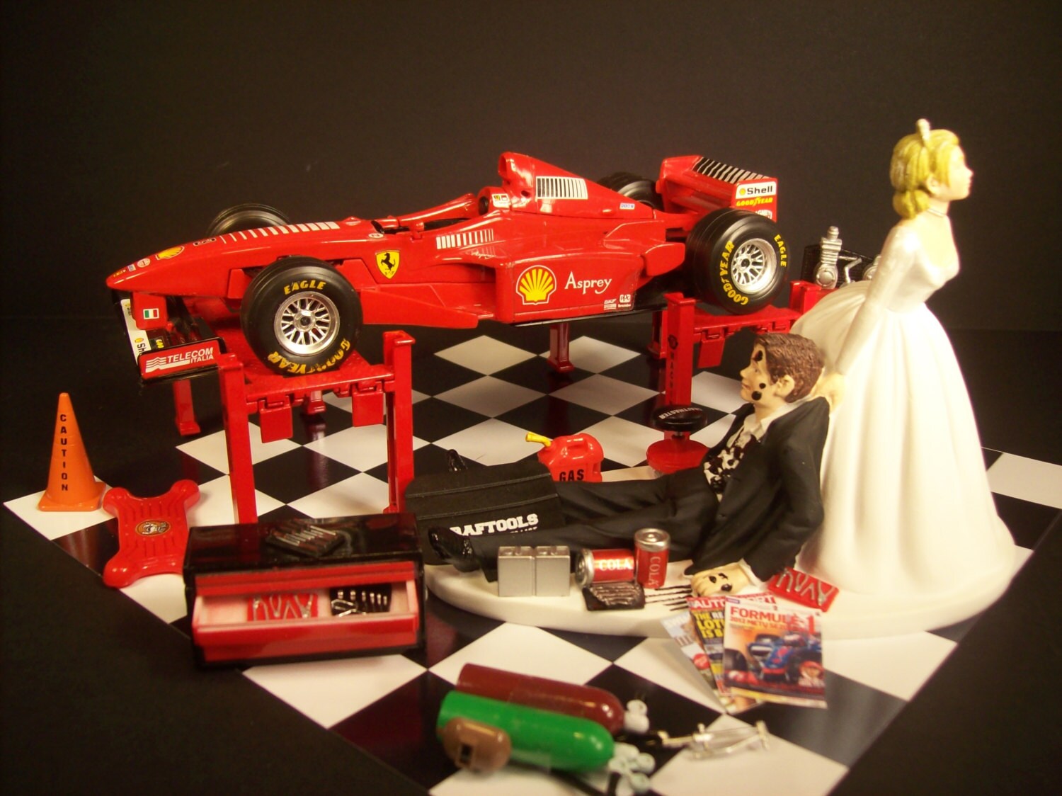 wedding cake 1 formula toppers w/ 1 Ferrari Formula Red Race F300 Car F1 AUTO Car Mechanic