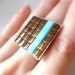 Bronze and Turquoise Statement Ring, Cocktail Ring, Asymmetrical Stripe, Geometric, Big, Adjustable, Square Ring
