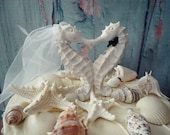 Seahorse Wedding Cake Topper-white-ivory-bride groom-Seahorse cake topper-Kissing seahorse wedding cake topper-something blue-Beach wedding