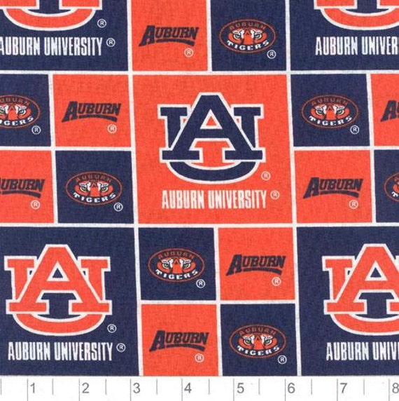 Auburn University Tigers Block Print Fabric by StitchStashDiva