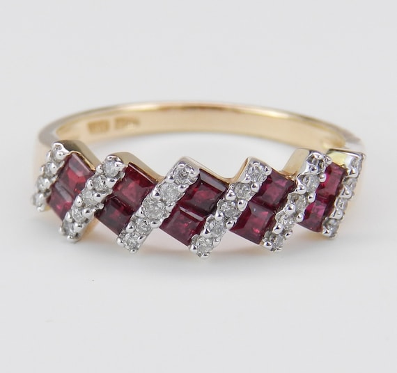 Ruby Diamond Rings: 14K Yellow Gold Diamond Princess Cut Ruby Wedding