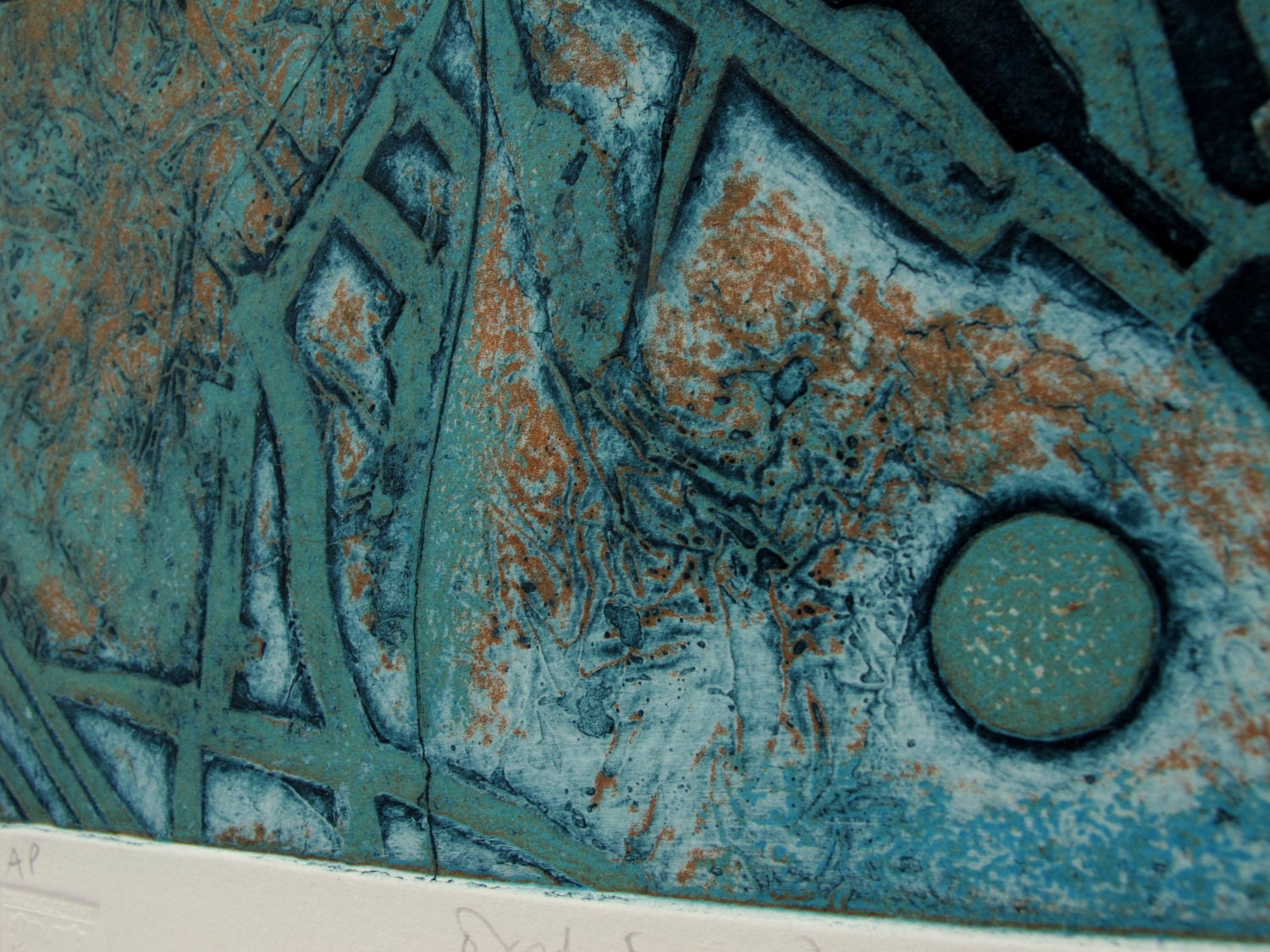 Aerial view collagraph print of Exeter limited edition blue.