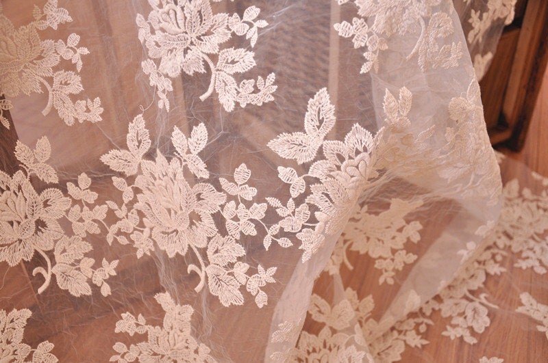 Ivory Organza Embroidered Lace Fabric For Wedding Gown Bridal