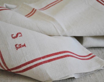 French Antique Linen Tea Towels perfect Country French Decor, Vintage Linen Towels, Monogramed linen, Initials F S