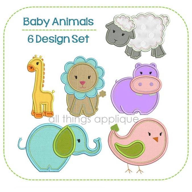 Baby Animal Applique Design Set 635 6 Designs INSTANT