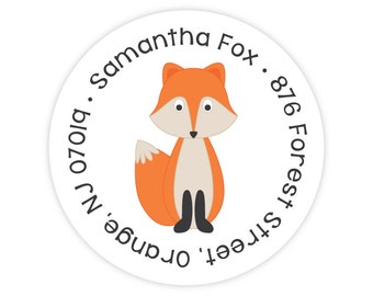 Fox Address Labels - Personalized Kids Address Labels - Fox Stickers - Kids Mailing Labels - Round Return Address Labels for Kids