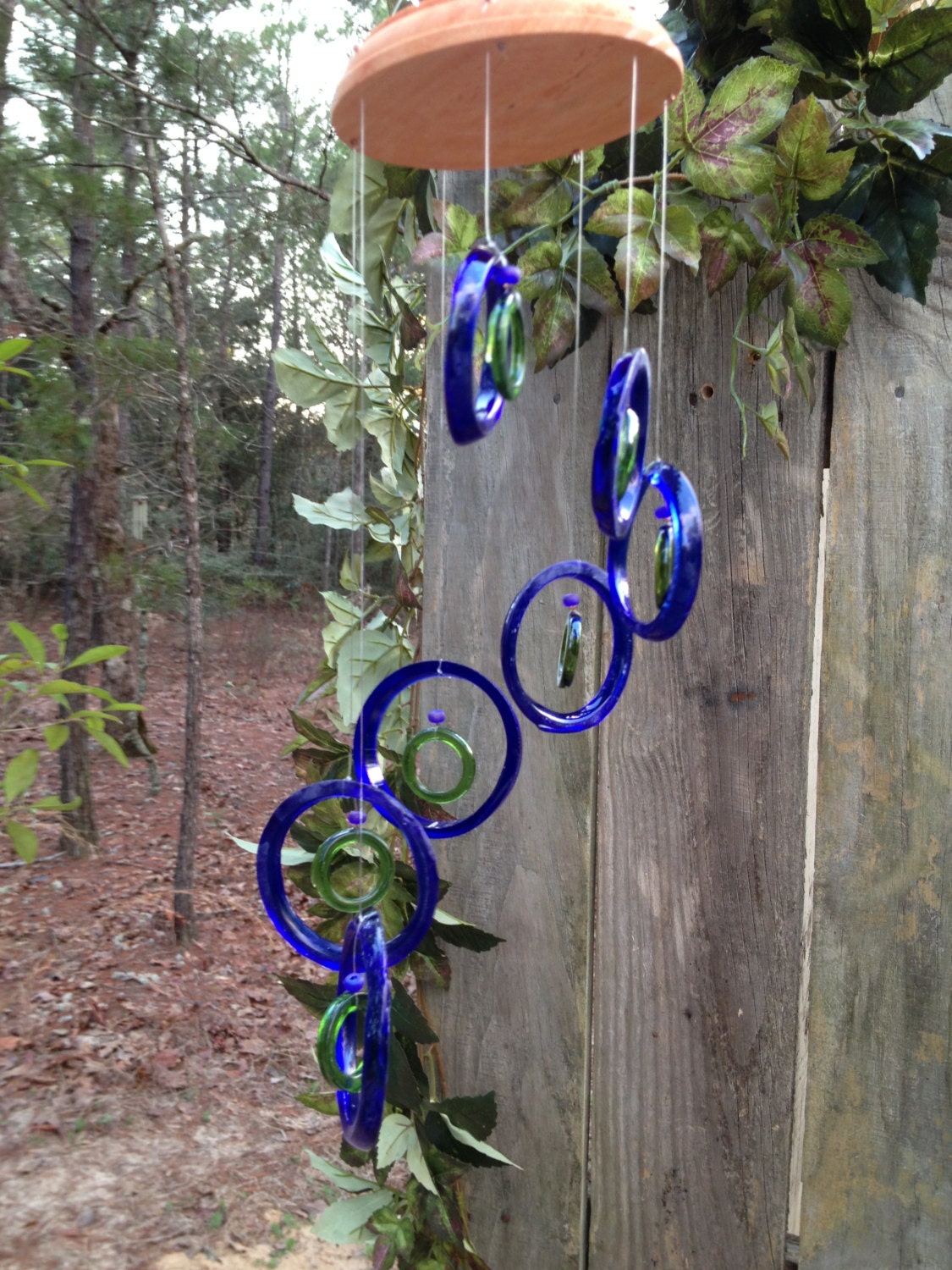Glass Wind Chimes from RECYCLED bottles eco friendly blue