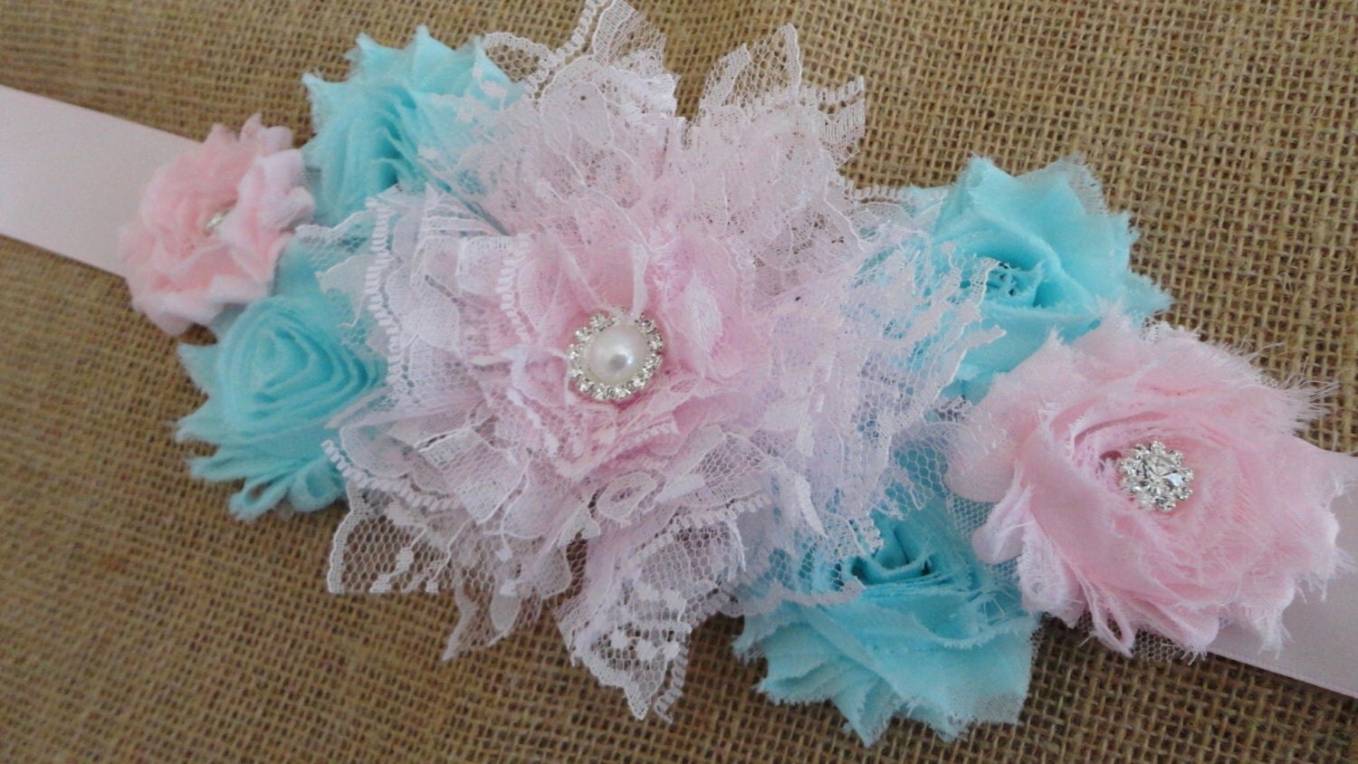 Girl Maternity Sash Aqua and Pink Flower Sash by Reneesboutique23