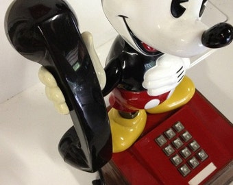 Vintage Mickey Mouse Push Button Telephone With Black Receiver