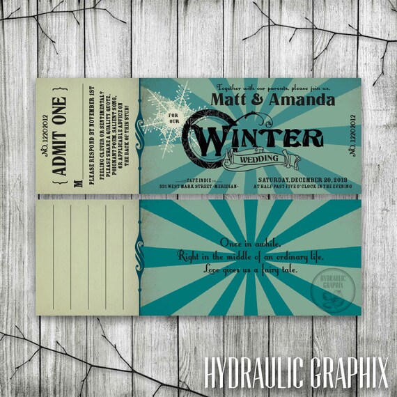 Winter Save the Date Printable Ticket Invitation with vintage and steampunk elements RSVP included, Vintage Il_570xn