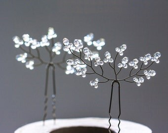 8222_Crystal hair pins, Hair accessories, Twig hair pins, Silver hair pins, Clear crystal hair pins, Wedding hair jewelry, Hair pins wedding