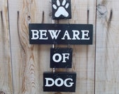 Beware of Dog Sign, Warning Dog Sign, Door Art, Fence Sign, Hand Painted Yard Art, Handmade, Black and white, Wood Plaque