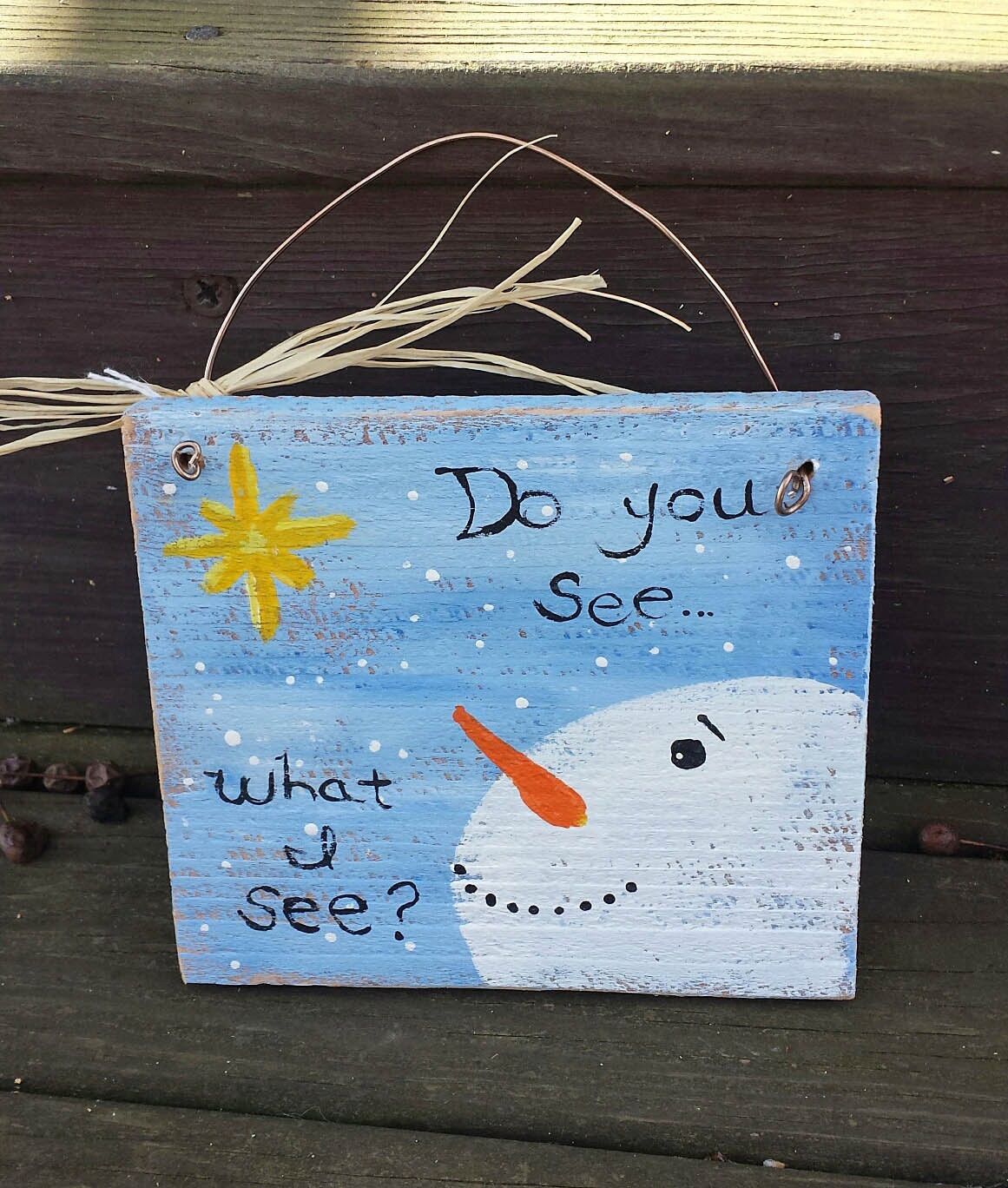 Handpainted snowman hanging picture decoration - "Do You See What I See"