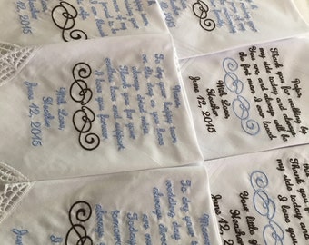 8 Custom Special Occasion Machine Embroidered Handkerchiefs for wedding