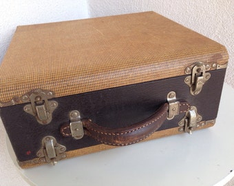Vintage slide case Baja by Barnett Jaffee two sided leather handle tweed print