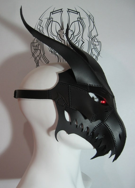 Handmade Black Leather Dragon Mask V1.5 with by WintersEdge