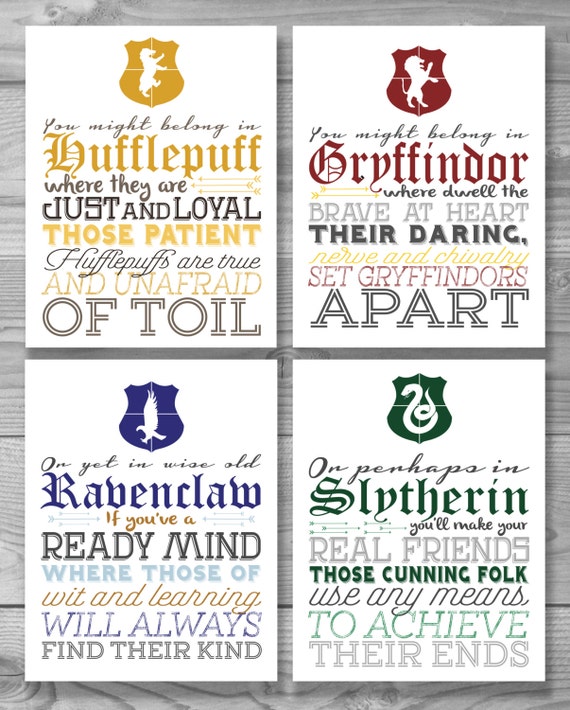 Hogwarts House Typography Poster Set (Buy 3 get 1 free)