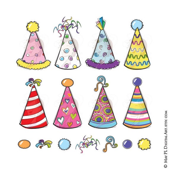  Party Hats Clipart Whimsy Birthday Cute Doodles Whimsical